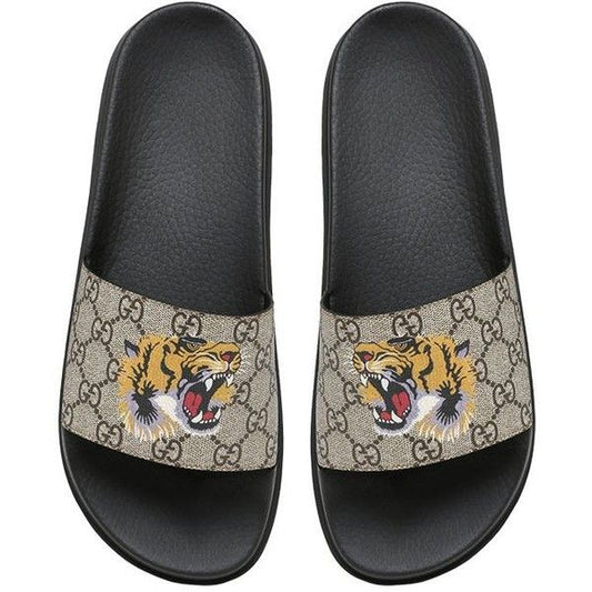 Tiger Print Gg Supreme Slide Sandals